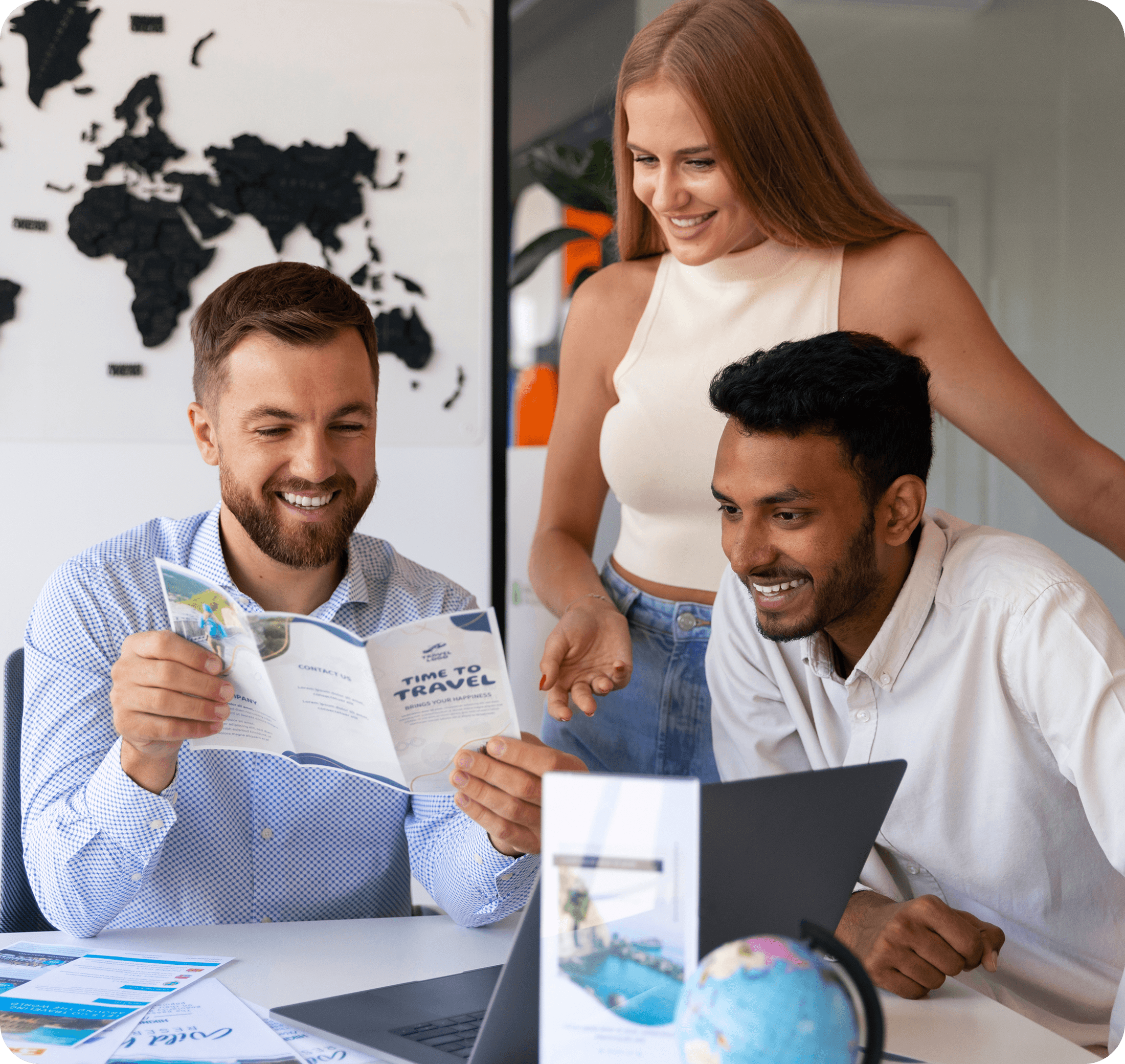 Travel support team helping a customer with booking details